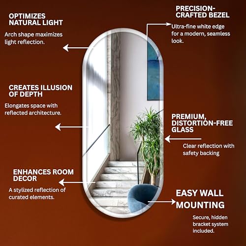 Image of Creative Arts n Frames 5mm Full Length Long Beveled Smooth Edges Frameless Rectangular Wall Mount HD Mirror Home Decor Items (18X42 inch Capsule HD Mirror)