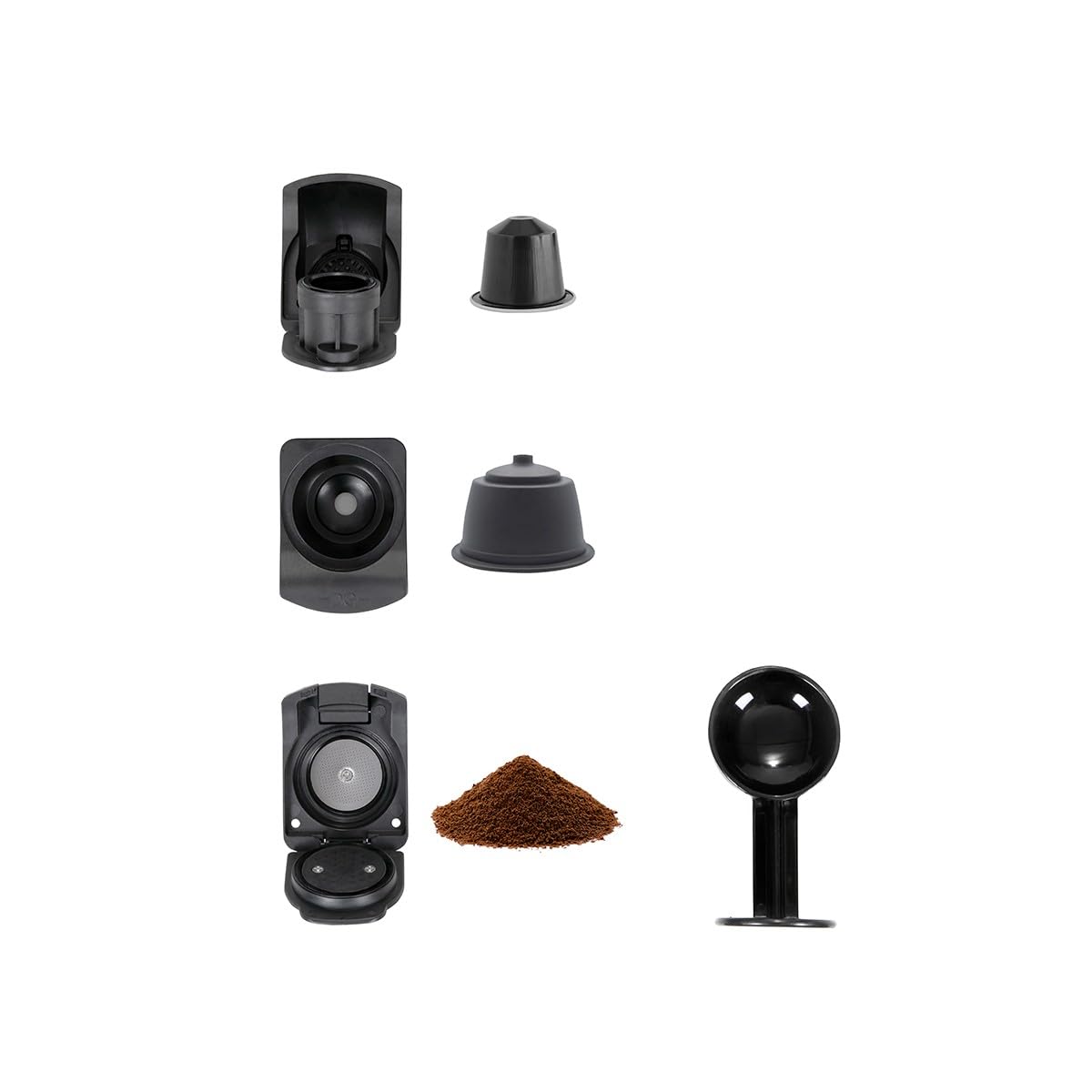 Livoo DOD217C - Cafetera multicápsulas 4 en 1 (1400 W, 20 bares, 7 niveles de volumen, compatible con Nespresso*, Dolce Gusto*, cápsulas tipo Senseo** y café molido