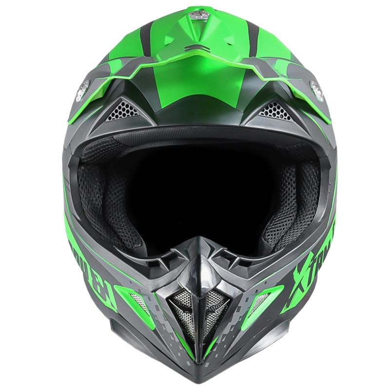 Casque Enfant Moto et Quad - Vert - Taille 47 à 54 cm (4 à 12 Ans) - Casque Enfant homologué CE (ECE/22-06), Protection Sécurisée et Confortable pour Enfants - Casque intégral