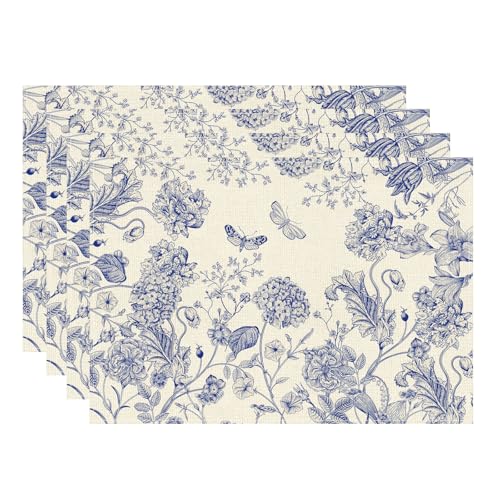 XCHI Blue and White Porcelain Style Hydrangea Flowers Spring Placemats