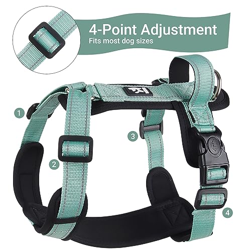 LiebeDD Hundegeschirr Grün L - Brustgeschirr Hund Mittel Reflektierend Anti zieh Hunde Geschirr Hund Zuggeschirr Gepolstert mit Griff Dog Harness für Welpen Kleine und Mittelgroße Hunde