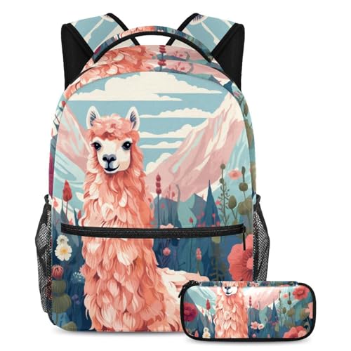 Sac à dos avec trousse et 2 sacs d'école alpaga pour fille