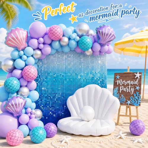 ShinyRelief Inflatable Seashell Pool Float, Blow up Giant Clam Chair 8'' Pearl Ball & 12 Assorted Color Mermaid Beach Balls, for Birthday Swimming Pool Summer Beach Mermaid Party Decor, Adult Use by ShinyRelief - Used condition - Image 6