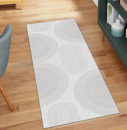 Tapis de couloir antidérapant lavable grand format gris à rayures