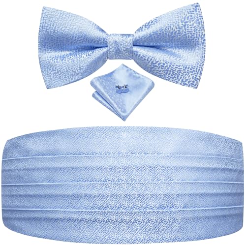 Image of Dubulle Mens Cummerbund and Bow Tie Set Paisley Floral Pretied Bowties for Men Pocket Square Cufflinks Wedding Business