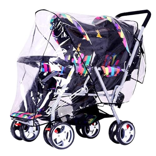 Housse de pluie universelle imperméable Double Housse de Capuche PVC Protection de siège jumaux pour Landau Bébé Habillage Poussette avant/arrière/côté...