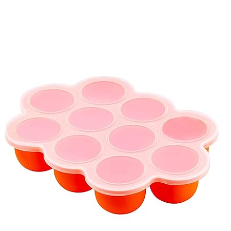 RAHAS Silicone Baby Food Freezer Tray with Clip-on Lid - Breast Milk Trays for Freezer - Baby Food Containers - for Freezing, Dishwasher, Microwave, BPA-Free Baby Food Storage (Orange) Pack of 1