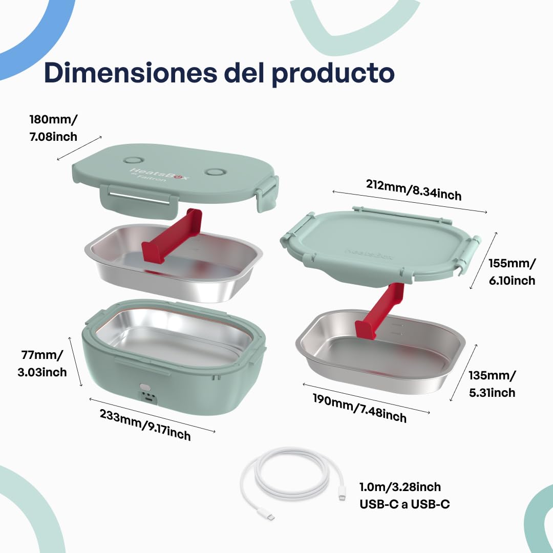 Faitron HeatsBox GO Kids: fiambrera autocalentable para niños, recipiente de acero inoxidable de 540 ml, batería integrada de 100 W y control mediante aplicación, calentador de alimentos portátil