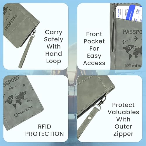 Image of Storite RFID Blocking PU Leather Travel Passport Holder, 1Pk | Cover Case, Travel Wallet, Document Organiser, Removable Hand Strap, For Men & Women