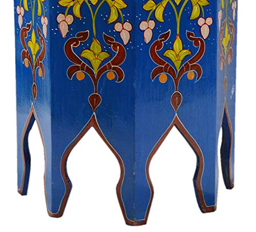 Moroccan Handmade Wood Table Side Delicate Hand Painted Blue Exquisite #TOP3