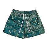 BOOMLEMON Mens Paisley Shorts Mesh Graphic Print Retro Casual Shorts Athletic Gym Basketball Running Short Pants(Green M)