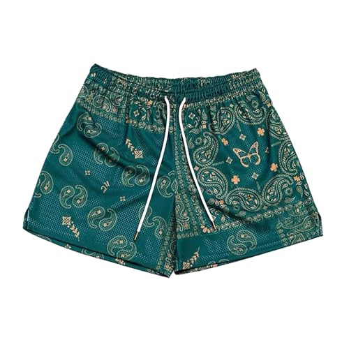 BOOMLEMON Mens Paisley Shorts Mesh Graphic Print Retro Casual Shorts Athletic Gym Basketball Running Short Pants(Green M)