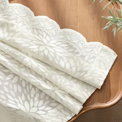 Image of MIULEE Vintage Lace Curtains 96 Inches Long 2 Panels, Victorian Decorative Floral Scalloped Semi Sheer Curtains Light Filtering Rod Pocket Panels Decor for Bedroom Living Room, 52 inch W x 96 inch L, Ivory
