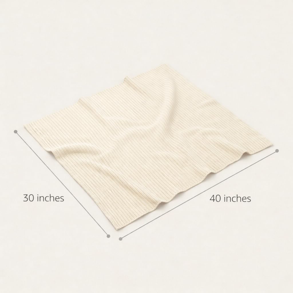 Knitted Organic Cotton Baby Blanket- Swaddle Blanket, 30" x 40" Soft Receiving Blanket for Newborn (0-2Yrs -Soft White) - Image 9