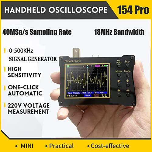 2 In 1 Handheld Oscilloscope Signal Generator, 154 Pro 2.4” Digital Automotive Oscilloscope Kit, 40Msa/S Sampling Rate 18Mhz Bandwidth, 0-500Khz Adjustable Signal Generator, With 10X Probe #TOP1