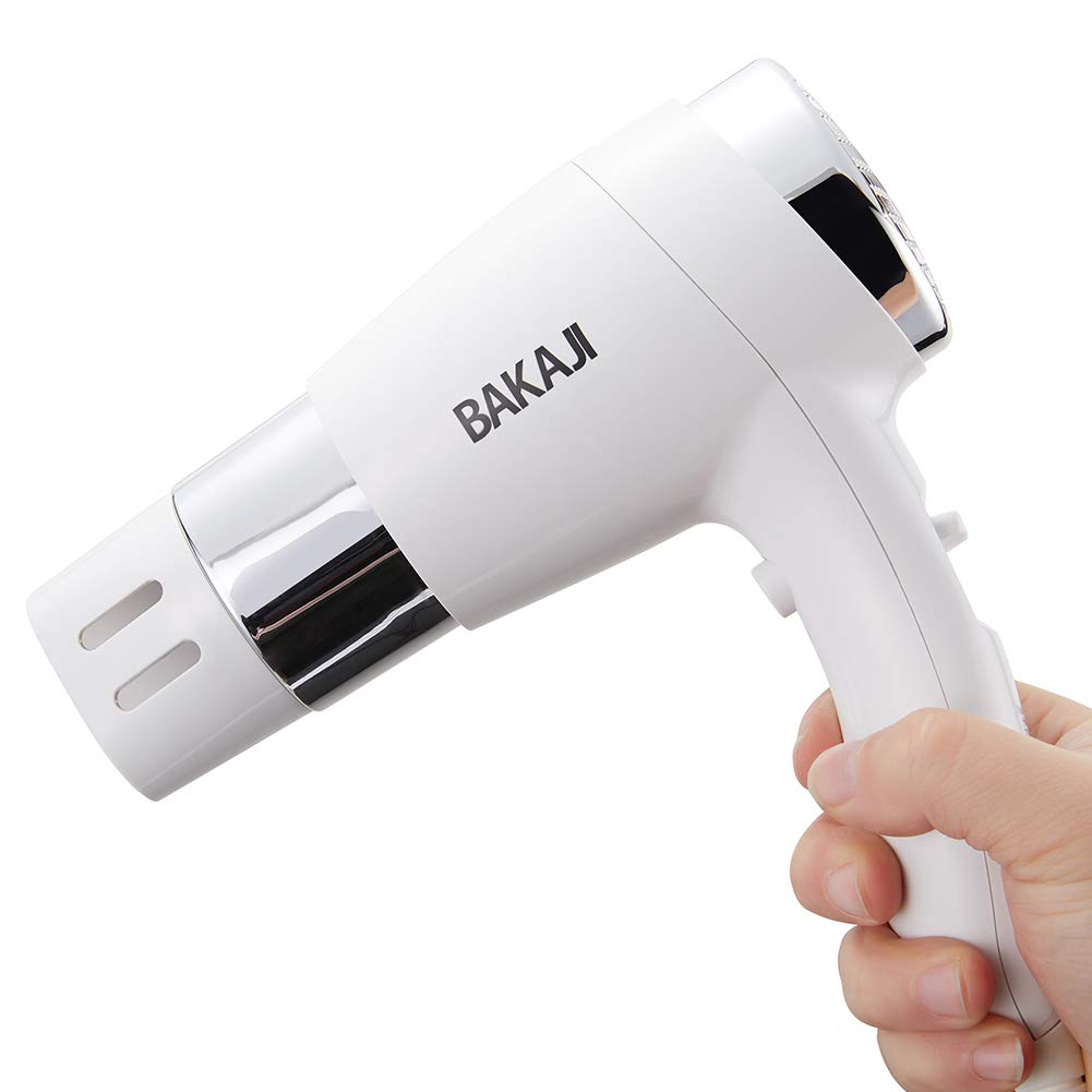 Bakaji Asciugacapelli da Parete Muro Phon Asciuga Capelli Bagno Potenza 1600W 2 velocità selezionabili Colore Bianco e Silver per Casa Hotel con beccuccio
