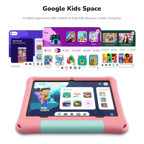 Image of Kids Tablet, Android 16 Tablet for Kids 10 inch with Keyboard, Mouse, EVA Case Pen (Pink) 30GB RAM 64GB ROM 1TB TF Card Expandable for Toddler Children, Parental Control, Dual Camera, WiFi, Gift