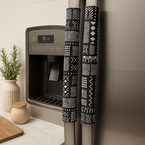 Image of WWW.THROWPILLOW.IN Fridge Handle Covers, Set of 2|Mud Cloth Printed Washable Fridge Handle Cover for Lg Samsung Fridge Refrigerator Door Handle Cover Kitchen Decor, 2 Piece