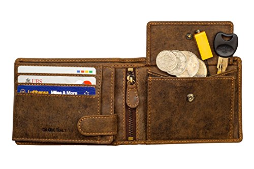 Full Size Large Mens Leather Bifold Wallet Flip ID Zip and Coin Compartment with RFID Protection Anti Theft