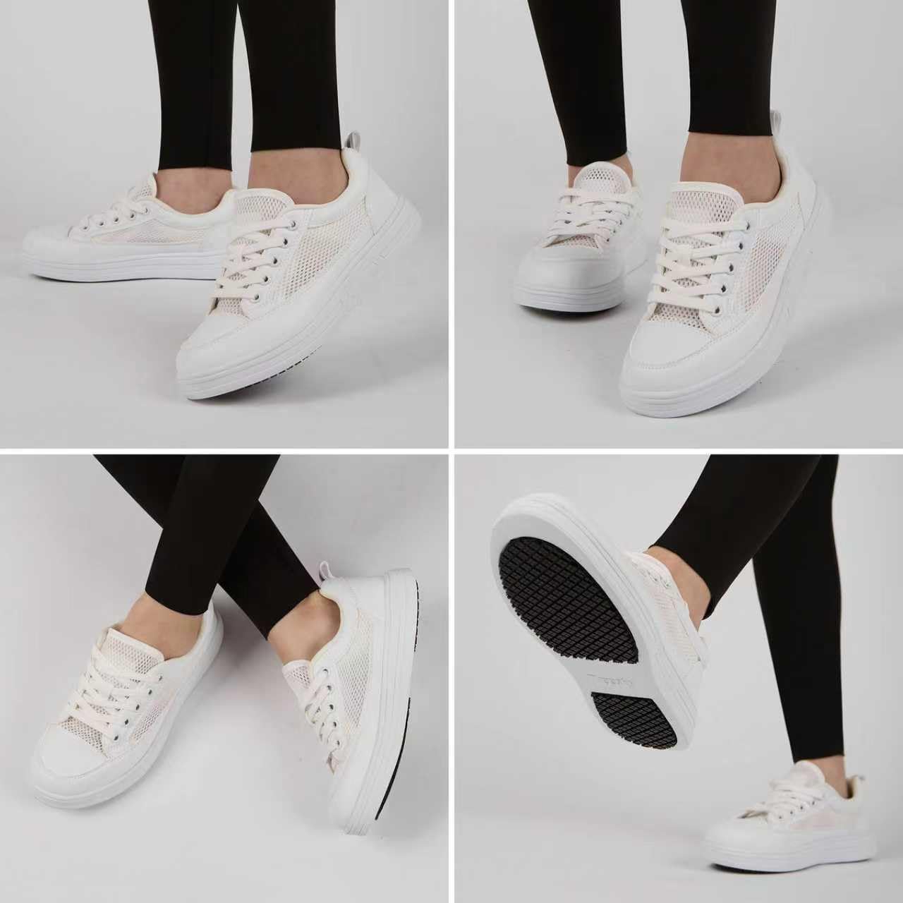 Women's White Non Slip Work Shoes, White Food Service Slip Resistant Work Shoes, White Women's Nursing Shoes. - Image 2