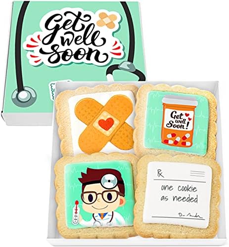 Get Well Soon Gift Cookies Basket Box 4 PACK For Kids and Adults After Surgery Care Package Feel Better Sick | Nut Free | Kosher