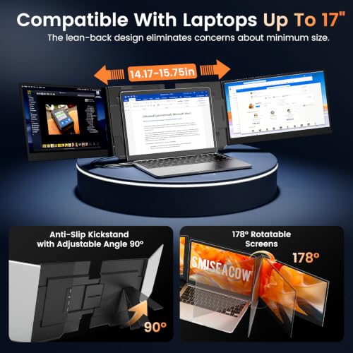 Image of SMISEACOW Laptop Screen Extender Triple 15.6 inch, 1080P FHD IPS 0.18 inch Ultra-Slim & 3.9 lbs, Plug-Play Portable Monitor for Laptops Fits 12-17.3 inch Laptops, Compatible with Win /Mac /Android