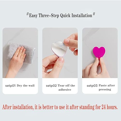 Miniatura 8 de Paquete de 12 ganchos decorativos de pared en forma de corazón, gancho de pared adhesivo fuerte de acero inoxidable para el hogar, cocina, baño