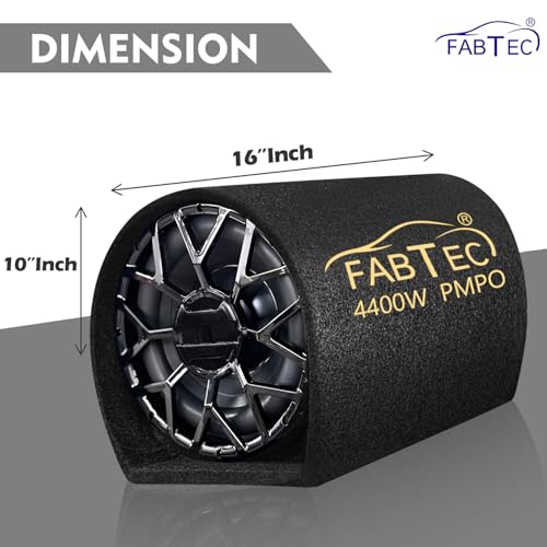 Image of FABTEC 8 inch Car Bass Tube Subwoofer with Inbuilt Amplifier Deep Bass & Powerful Sound Premium Grey Finish with Amplifier Wire kit