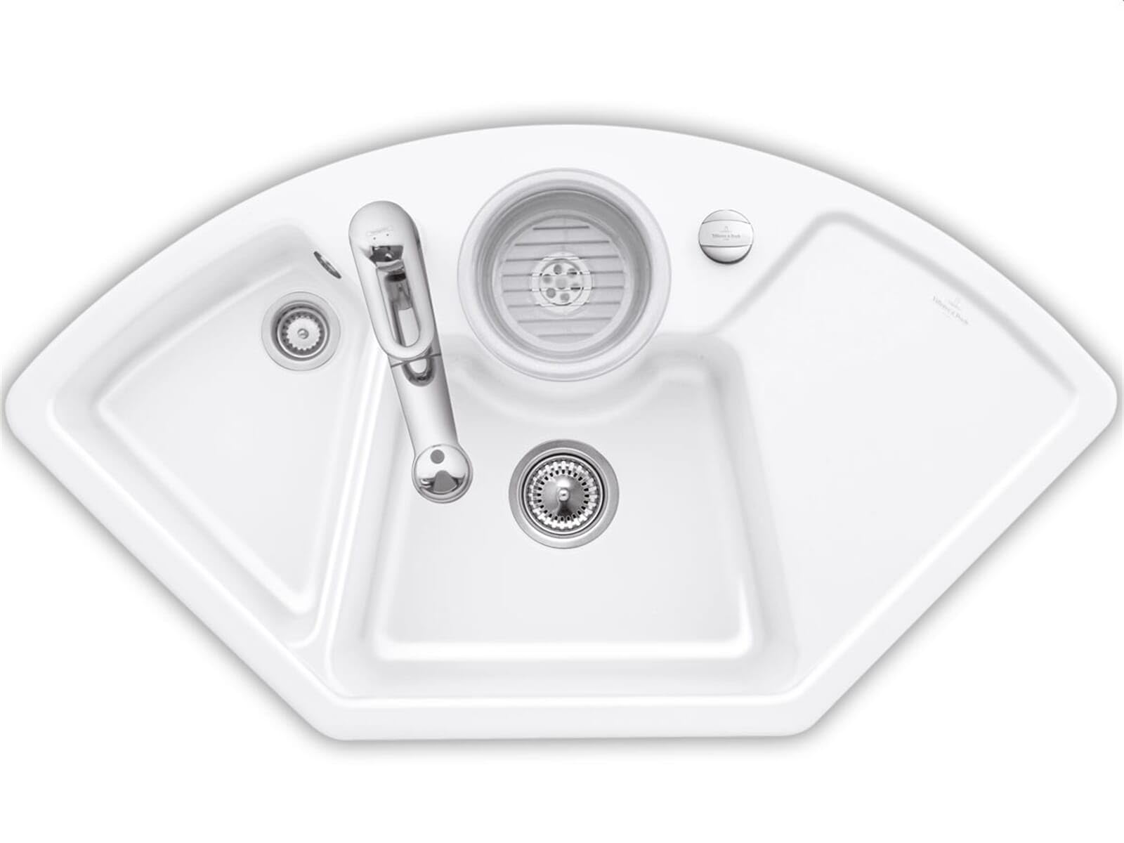 Villeroy & Boch Solo Eck Snow White - 6708 02 KG Keramikspüle Exzenterbetätigung