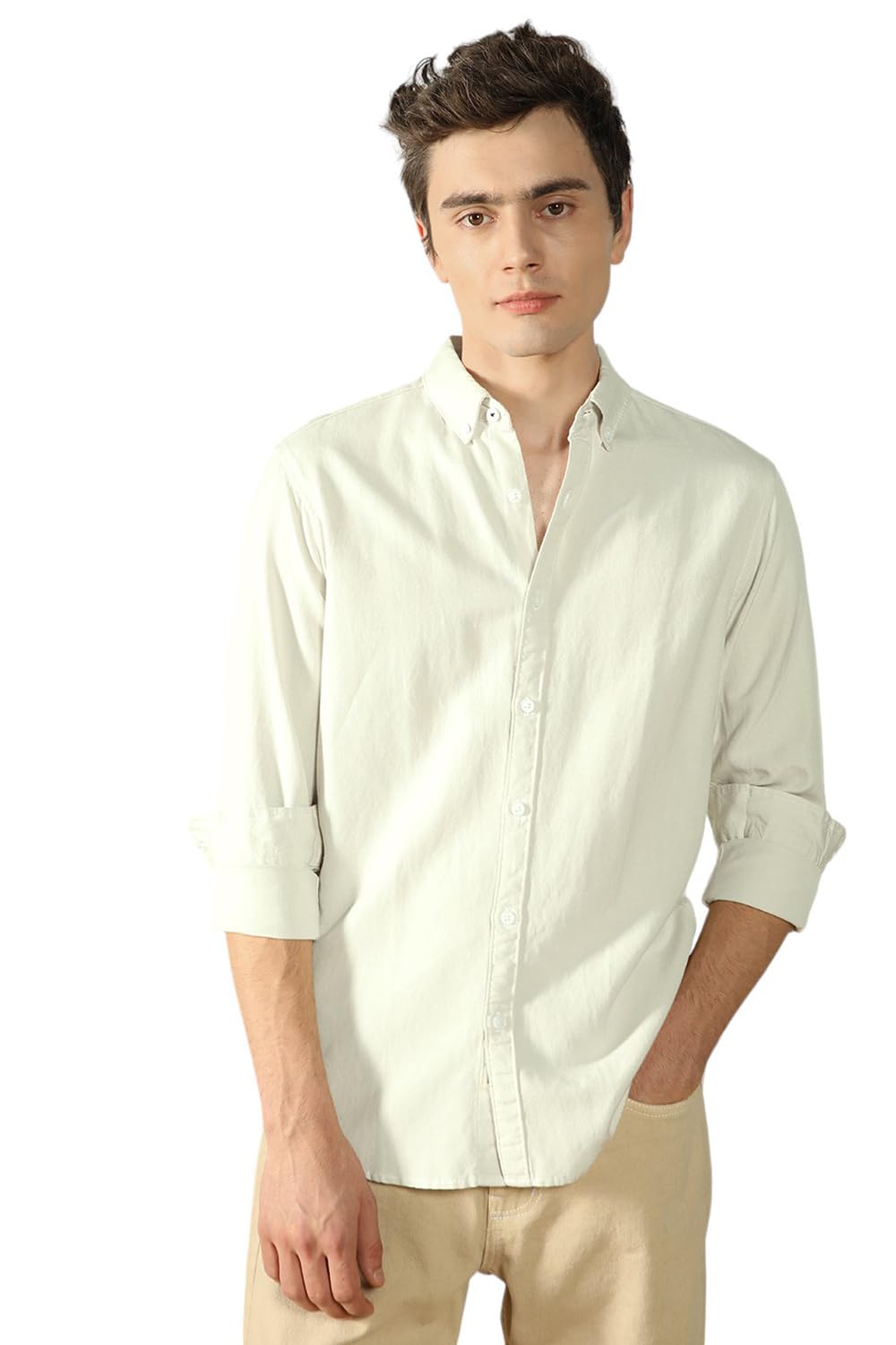Dennis Lingo Men Cotton Solid Button-Down Collar Regular Fit Shirts