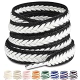 Handshop 2 pairs 3/5” flat braided shoe laces for sneakers, wide thick athletic shoelaces, cute replacement shoestrings Black White 120