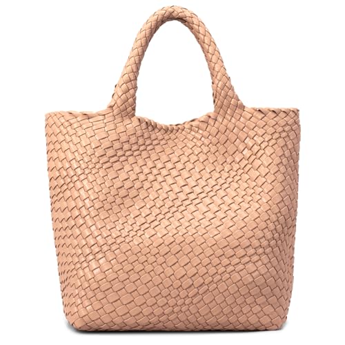 Woven Bag for Women, Vegan Leather Woven Handbag Tote Bag Large Beach Travel Handbag and Purse…