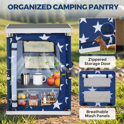 EAGLE PEAK Mesa Plegable de Camping Exterior con Gran Organizador de 3 Niveles y Bolsillos Laterales, Cocina Portátil de Aluminio, Bandera Americana miniatura 6