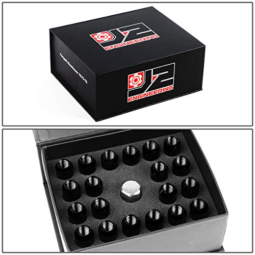 Image of J2 Engineering 20 Pcs 7075 Aluminum Tall Open End M12 x 1.25 Lug Nuts Set w /Socket Adapter, Black, Fit Conical Seat, LN-T7-003-125-BK