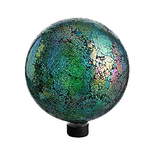 Whole Housewares | Gazing Ball | Garden Gazing Ball Stand | 10 Inch Mosaic Colorful Globe | Iridescent Crackled Glass | Mosaic Garden Globe For Yard & Garden Decoration (Green) #TOP5