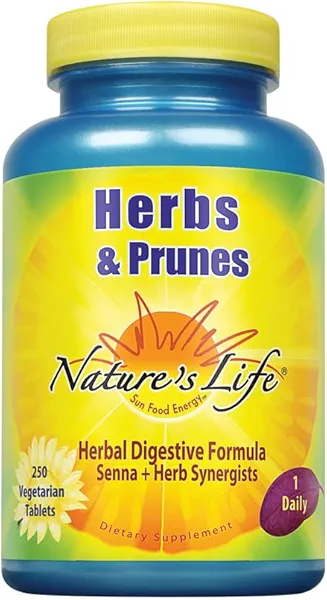 Nature's Life Herbs & Prunes | 400mg Senna & Herbal Blend for Healthy Digestion Support | Non-GMO | 250 Tabs, 250 Serv.