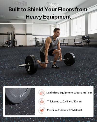 Image of VEVOR 0.4Inch 96sq.ft 24 Tiles Gym Flooring for Home Gym, Rubber Top with High Density EVA Foam, 24 x 24In Gym Floor Exercise Equipment Mats, Interlocking Gym Mats, Puzzle Workout Mats, Black & Blue | Rubber Top with High Density EVA Foam, Lightweight Gym Floor Exercise Mats, Interlocking Puzzle Workout Mats, Black & Blue