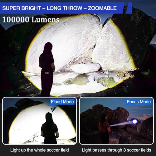 Image of JAY-PARK Rechargeable Flashlights 10000 Lumen, LED Flashlight with Digital Power Display and Zoomable, Flashlights High Lumen Super Bright Long Distance for Camping, bushcraft, Outdoor