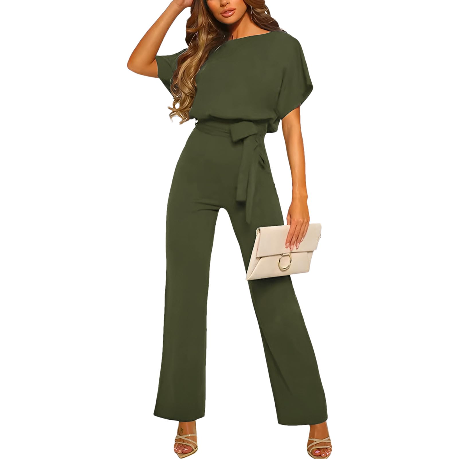 amropi Mujer Mono de Manga Corta Pantalones Elegante Mono Casuale Suelto con Cinturón