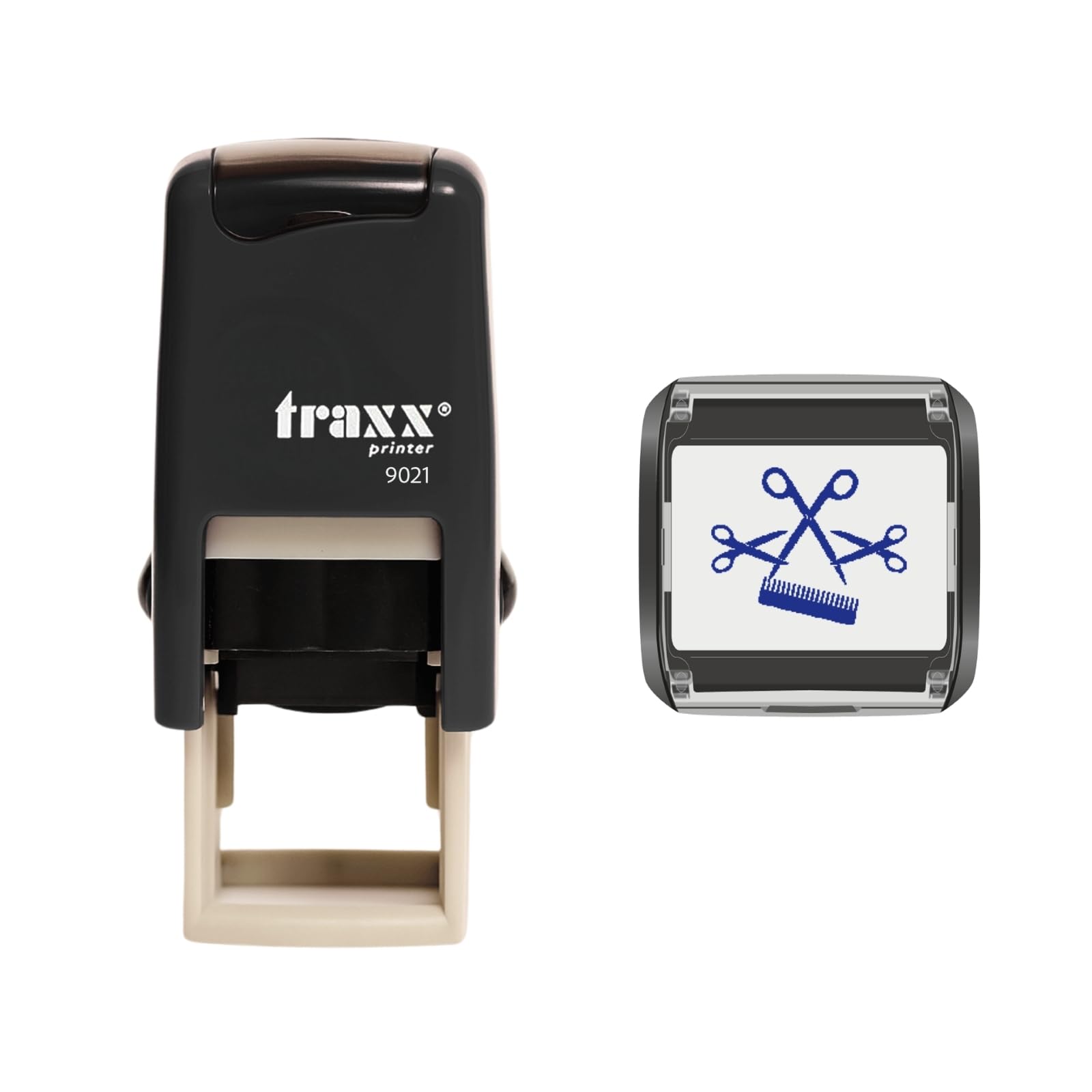 Traxx 9021 Loyalty Card Self Inking Rubber Stamp *A Blue Scissors & Comb Hairdressers Design* — image 1