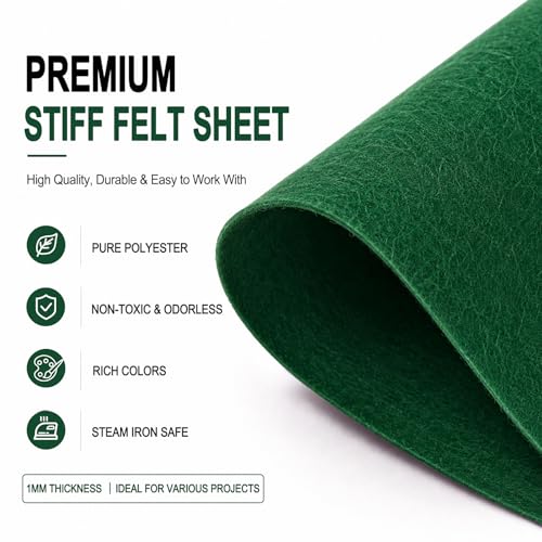 Image of Emerald Green Large Felt Fabric 36 inch x 36 inch (1 Square Yard), 1mm Stiff Felt Sheet, Nonwoven Fabric for Crafts, DIY Projects, Art, Sewing, Lining & Decorations