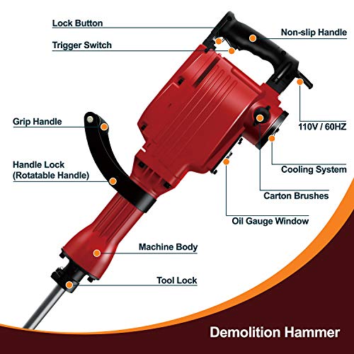 Toolman Electric Demolition Jack Hammer works with DeWlat Makita Accesories (Jack Hammer14.0 A) - Thumbnail 5