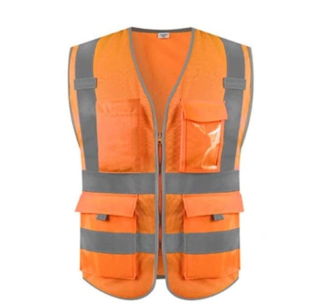 Chaleco de alta visibilidad， Traje reflectante tejido de punto chaleco reflectante de seguridad transpirable con bolsillo cremallera tira de luz de alta visibilidad chaleco de construcción