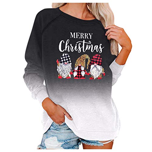 Womens Christmas Long Sleeve Shirts Graphic Print Crewneck Tunic Tops Funny Xmas Pullover Blouse T Shirt Loose Holiday Sweatshirt
