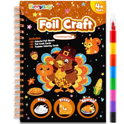 Image of FUNNYB&G Foil Art Craft Kit for Kids, Sparkly Birthday Gift Toy for Kids | No Mess, Kids Ages 4-10 Create Sparkling Artwork, A Creative Gift for Birthdays, Holidays, Travel Activities,Screen-Free Fun