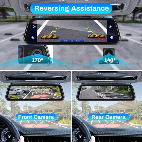 Image of Maharsh 12 inch Touchscreen Mirror Dash Cam with WiFi 4K Front Cam 1080P Rear Cam Monitor Night Vision Muilti Channel Vehicle Interior and Exterior Camera with Carplay Android Auto FM
