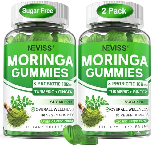 Moringa Gummies for Women Men w/Probiotic Turmeric Ginger Ceylon Cinnamon, Sugar Free, Organic Moringa Powder Capsules Alternatives, Pure Moringa Leaves Green Superfood Supplement – Vegan, 120Cts