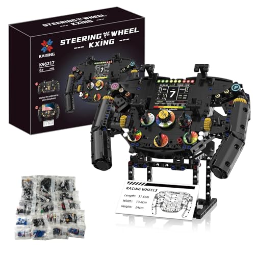 RCmall Racing Simulator Steering Wheel Building Block Set, 833 PCS Mechanical Steering Wheel Model with Phone Holder, DIY STEM Assembly Kit for Sim Racing Fans, Desk Display & Creative Gift