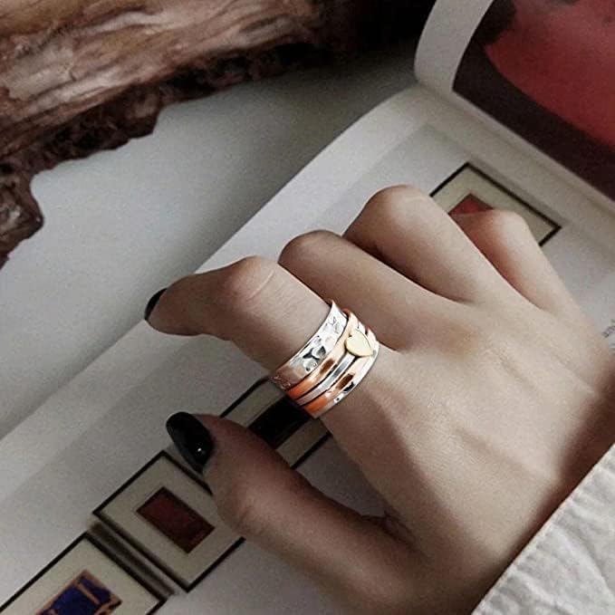 Miniatura 5 de Anillo de compromiso vintage de girasol para mujer, grabado en dos tonos, acero inoxidable, anillo de boda para ella