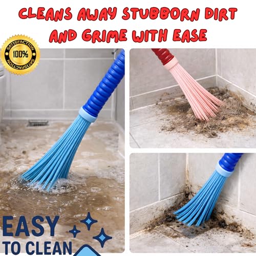 Image of Heavy-Duty Kharata Plastic Bathroom Broom | Cleaning Floor and Bathroom, Pack of 2 Wet & Dry Fiber Hard Bristle Crystal Stick Broom /Jhadu Durable Washable Brush for Home, Kitchen, Easy Grip